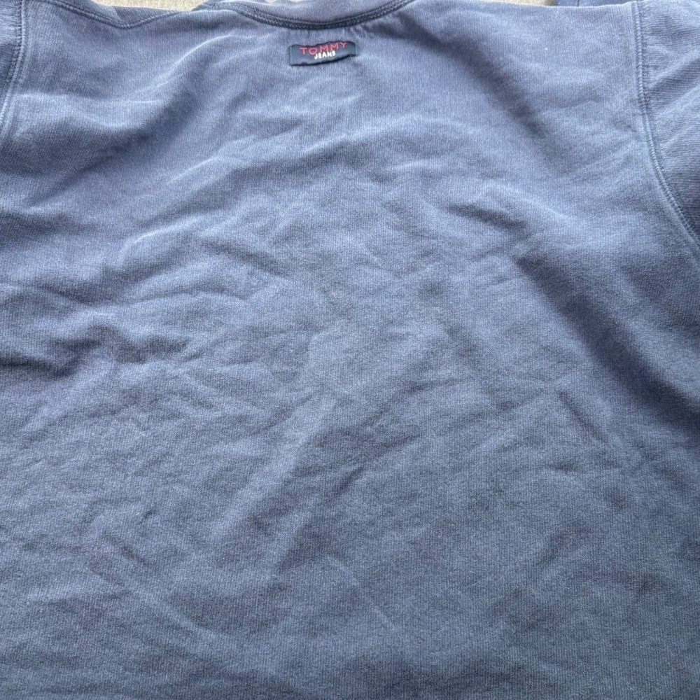 Tommy Jeans Mens Vintage Style Striped Sleeve Blue Sweatshirt Large L - Picture 11 of 13